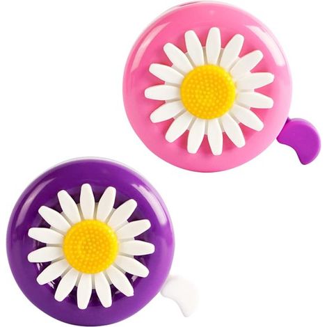 Sonnette de vélo pour enfants - Lot de 2 - Sonnette en forme de fleur - Installation facile - Motif tournesol - Accessoire vélo pour enfants - Convient aux garçons et aux filles - Rose-violet (1/5)