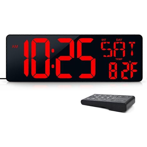 Horloge murale numérique LED de grande taille (16,5 pouces) avec fonctions de compte à rebours de la date et de la température, livrée avec télécommande, réglable et compatible avec la télécommande Wi (1/5)