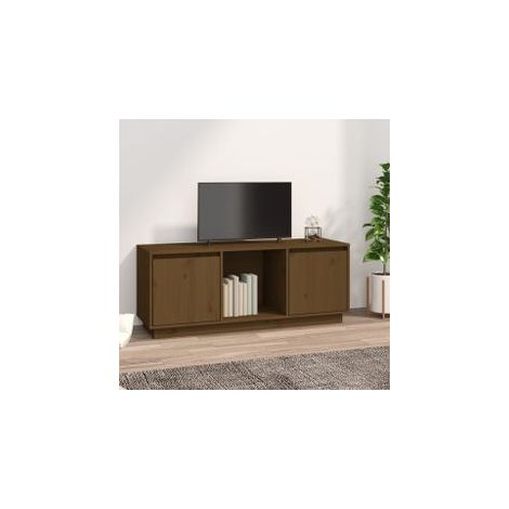 Meuble TV Marron miel 110,5x35x44 Bois de pin massif (1/5)
