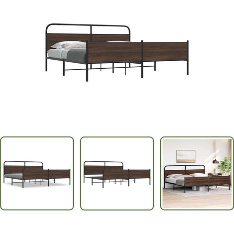Stahlbett - Metallbett ohne Matratze Braun Eichen-Optik 200x200 cm (1/5)