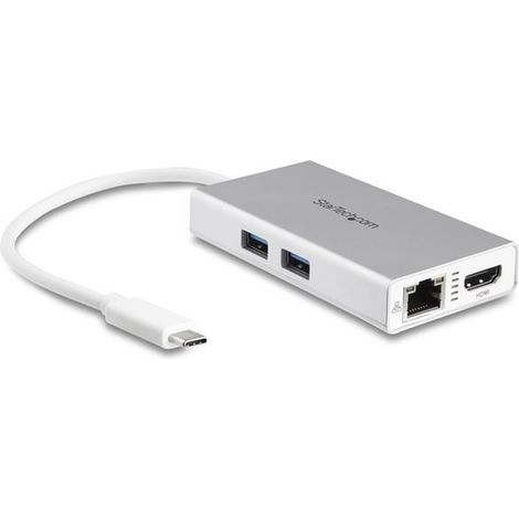 StarTech.com Adattatore USB-C Multiporta - Docking Station da viaggio USB-C con HDMI 4K - 60W Alimentazione Pass-Through, GbE, Hub USB-A 3.0 - Mini USB Type-C Dock per Laptop - Bianco (1/5)