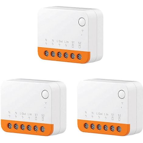 Lot de 3 interrupteurs intelligents Wi-Fi EWeLink, module domotique à commande bidirectionnelle, compatible avec Alexa et Google Assistant. (1/5)