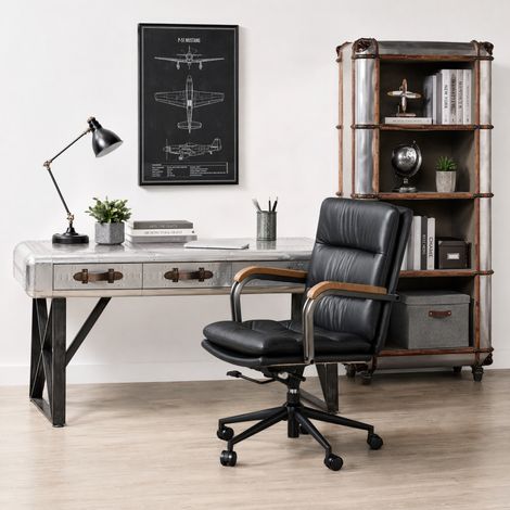 Chaise de bureau ergonomique 73x59x87 cm aspect cuir et métal noir, réglable pour bureau FloraGrace (1/5)