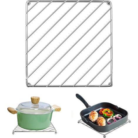 Dessous Plat Poêle Résistant Chaleur Métal Protection Plan Travail Cuisine Casserole Poêle Gratin Table Cuisine Salle à Manger 18,5x18,5 cm Argent (1/5)