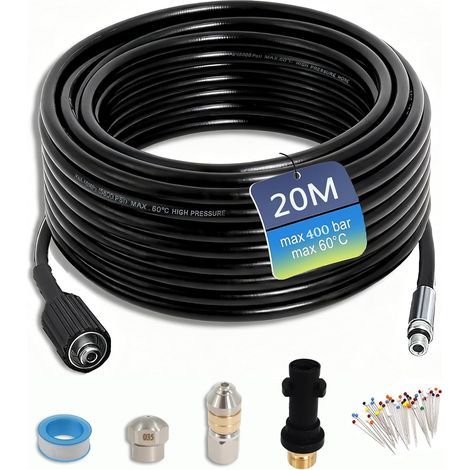 1 - Tuyau Débouchage - Accessoire Nettoyeur Haute Pression - Compatible Kärcher K2 à K7 - Avec Buses Rotatives Et Rigides - Pour Égouts Et Canalisations - Noir - 20 m (1/5)