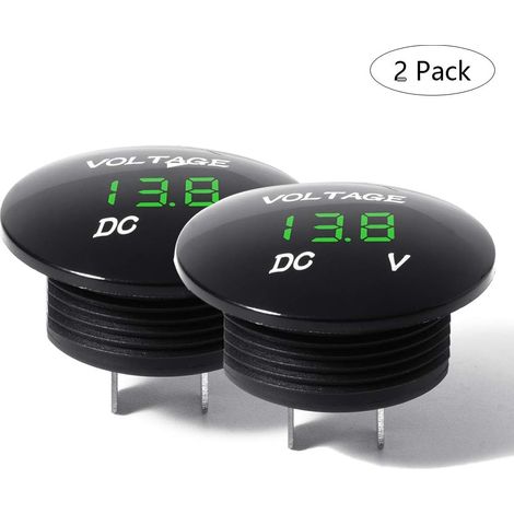 MINKUROW Mini Redondo Led Voltímetro Digital Probador De Batería 12 Voltios / 24 Voltios Voltímetro Impermeable Para Coche Motocicleta Barco 2 Piezas Verde (1/5)