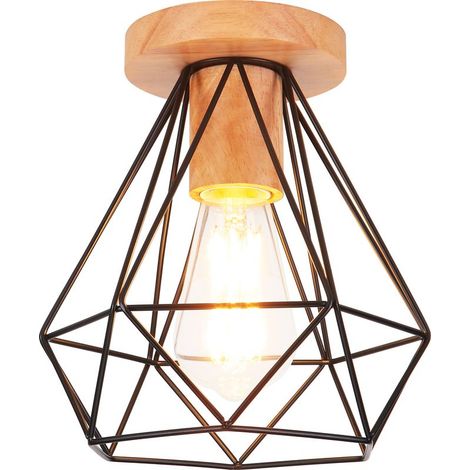 Diamant Plafonnier Luminaire en Bois Lampe Plafond Vintage Rétro Industrielle Noir (1/5)