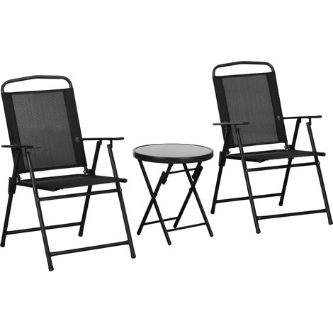 Outsunny Set Tavolino e Sedie Giardino 3 Pz Pieghevole in Metallo Nero