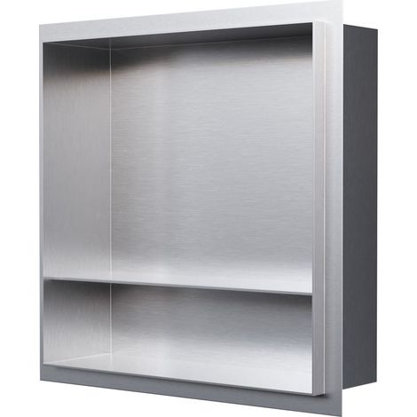 BERNSTEIN - Niche murale de douche avec rebords, étagère encastrable douche acier inox avec compartiment - 30x30x10cm - NT303010X Acier brossé (1/4)