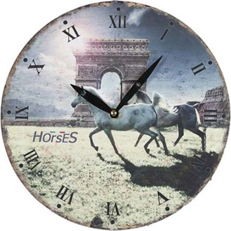Orologio equestre a parete tondo in legno