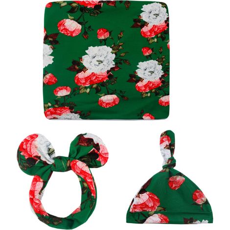 3 pièces Ensemble d'emmaillotage pour nouveau-né, couverture 80x80 cm, bandeau élastique, bonnet de naissance, fibre protéique (1/5)