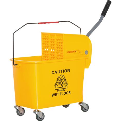Chariot de nettoyage lavage seau de ménage 20 L avec essoreur et séparateur eau sale propre jaune 60L x 27l x 70,5H cm (1/5)
