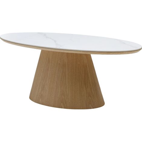 Table basse en céramique et placage chêne - Effet marbre blanc et naturel clair - ANTELADA (1/5)