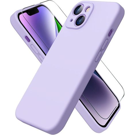 Coque silicone liquide avec protection écran pour iPhone 14 6.1" violet (1/5)