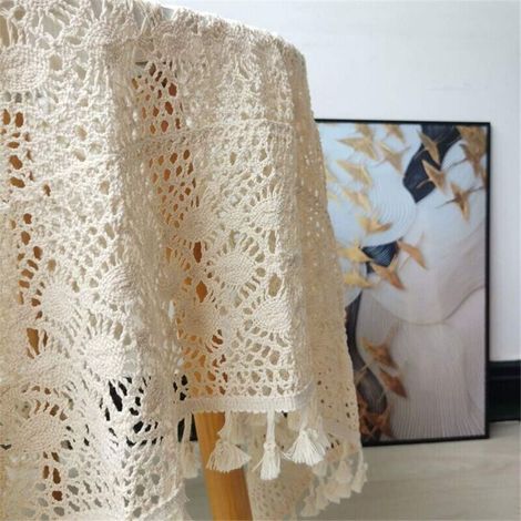 Napperons carrés au Crochet Beige Nappe de Table en Coton Vintage Dentelle Nappe bohème nappes pour fête, Banquet, Salle à Manger, décorations de Mariage (1/3)