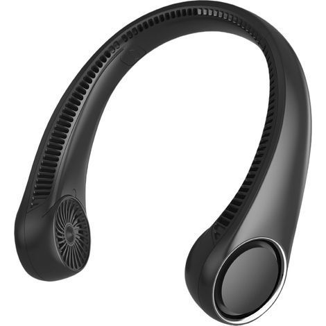 Tragbarer Nackenventilator, freihändig, ohne Rotorblätter, 360°-Kühlung, leise, für den Innen- und Außenbereich, 4000-mAh-Akku, USB-aufladbar, 3 Geschwindigkeitsstufen (schwarz) (1/5)