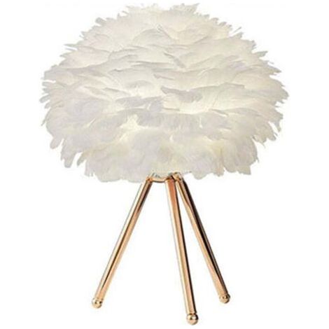Lampe de table LED plume décorative or – Éclairage doux avec interrupteur à bouton – Compatible ampoules standard – Idéale pour bureau et chambre (1/5)