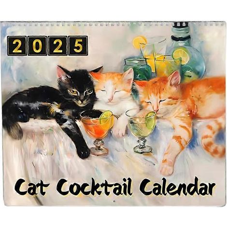 Calendrier mural décoratif 2025, motif chats et cocktails, calendrier de bureau, calendrier décoratif animalier pour la table (1/5)