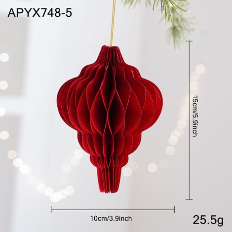 Décoration de Noël Boule Lanterne Rouge 15CM en Velours avec Nœud (1/2)
