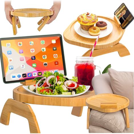 Plateau de table d'appoint pour canapé, fauteuil, en bambou, support pratique pour tablette