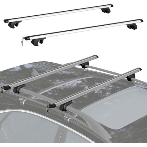 Barres de toit universelles en aluminium HOMCOM pour véhicules, galerie de toit avec verrouillage, capacité de charge de 75 kg, 123,5 cm, argent (1/5)