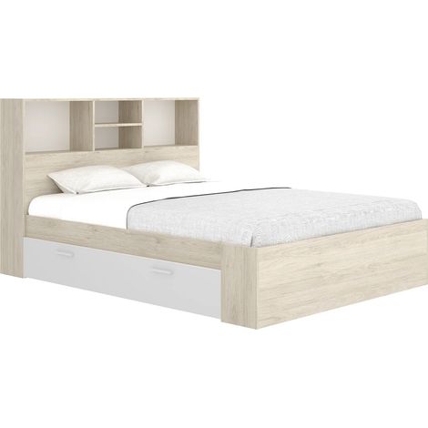 Letto 140 x 190 cm Con vani portaoggetti Naturale e Bianco - VARDIEL