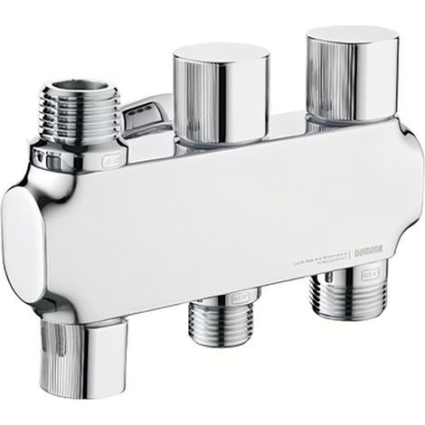 Vanne d'angle à quatre voies, connexion murale et vanne combinée à trois sorties en laiton chromé pour cuisine, salle de bain (sorties mâle G1/2" x G1/2" x G3/4") (1/5)