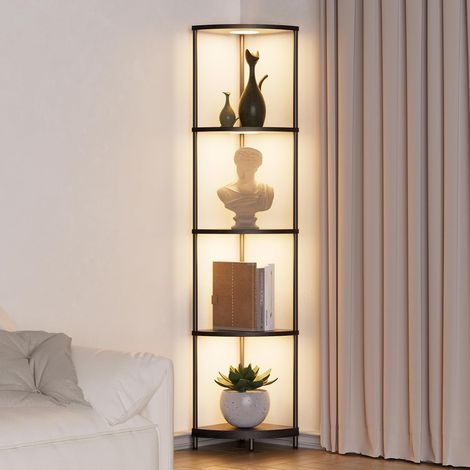 Lampadaire avec étagère intensité variable 2700 K-6500 K lampadaire de salon 4 températures de couleur 6 couleurs lampadaire avec 4 étagères en bois et télécommande pour chambre, coin, salon (1/5)