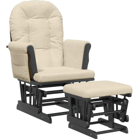 Chaise de salon,Chaise berçante avec repose-pied Blanc crème Tissu CFW84615 (1/5)