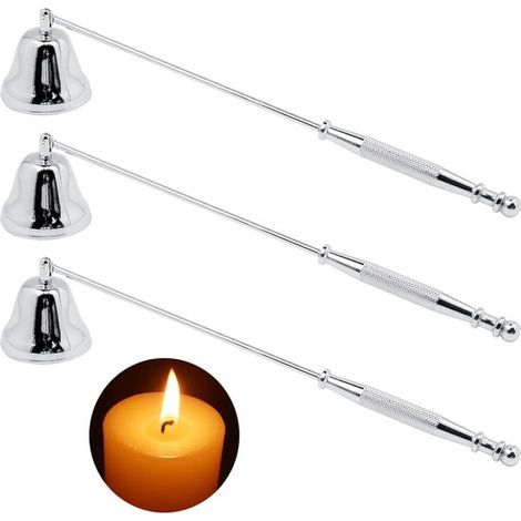 Kerzenlöscher, 3-teiliges Set, Silber, Edelstahl, 22,5 cm langer Griff, Kerzenzubehör, sicherer Kerzenlöscher (1/5)