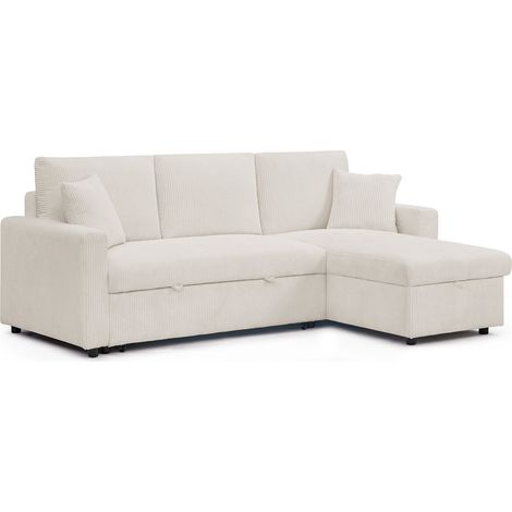 Canapé d'angle convertible avec coffre de rangement réversible Toledo Velours côtelé Beige (1/5)