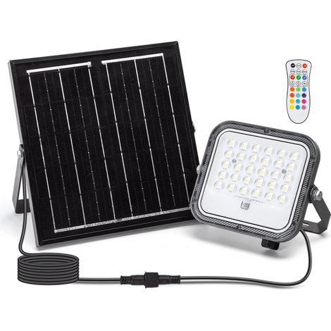 Faro Led 50W Grigio con pannello solare IP66 RGB + Bianco freddo 6500K Dimmerabile con telecomando e sensore crepuscolare Aigostar