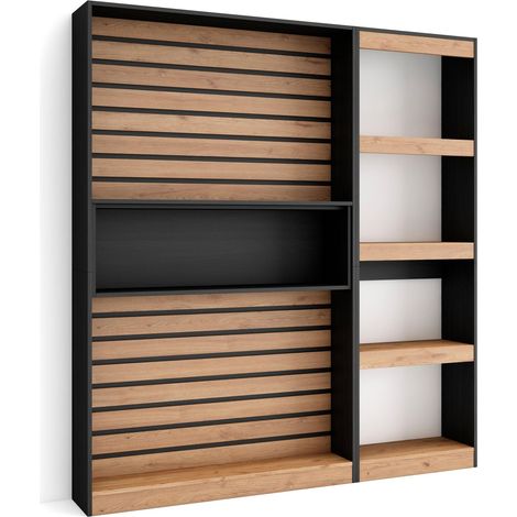 Skraut Home - Libreria scaffale, Scaffali in legno a ripiani, 170x186x25cm, Soggiorno - Ufficio, Per libri, Stile moderno, Rovere e nero (1/5)