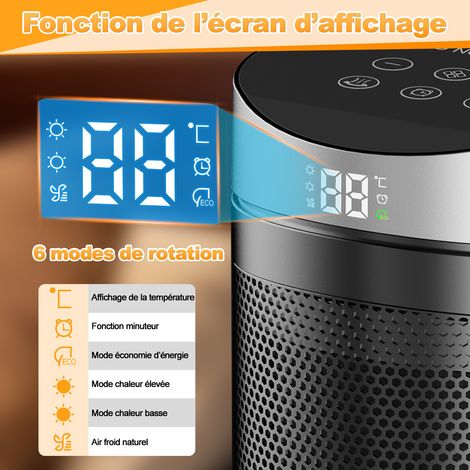 Zynkloac Radiateur soufflant céramique PTC 1500W, oscillant 90°, silencieux 34 dB, avec télécommande, thermostat réglable 15‑35 °C, protection contre surchauffe et anti‑basculement, chauffage rapide p