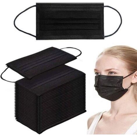 50 pièces Protection personnelle Noire de Filtre jetable de Visage de 3 Plis (1/5)