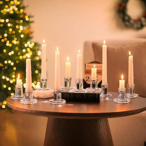 Ecleanfy - Lot de 10 Bougeoirs en Verre Transparent - Chandeliers Pilier pour Dîners de Noël et Décoration Table (1/5)