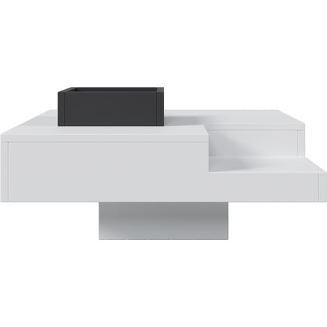 Table basse carrée blanche et noire brillant avec boîte de rangement amovible et LED, 72x72x30 cm (1/5)