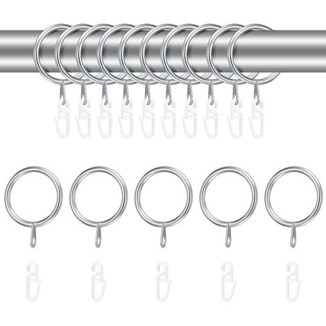 24 Pieces Silver Rings of Curtains in Metal and Hooks in Plastic - 30 mm Diameter Indoor for Hang Shower Door Window Rods to Curtains (1/5)