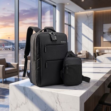 Ensemble sac à dos multifonction - Sac à dos + Sac bandoulière + Cadenas à 3 chiffres, Nylon Résistant aux Rayures, Multi Compartiments pour Bureau, École, Voyage