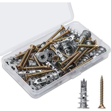 50 Chevilles Autotaraudeuses en Alliage de Zinc pour Plaque de Plâtre – Kit avec Vis, Fixation Lourde et Sécurisée (1/5)