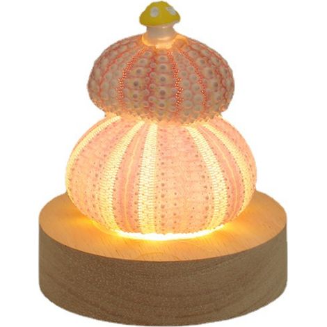 Veilleuse LED, lampe de chevet LED blanc chaud avec prise USB et joli décor de champignon en coquillage naturel. (1/5)