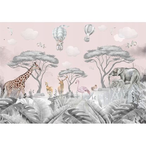 Papier peint panoramique safari animaux pour enfants, décoration murale – 300 x 210 cm Wallarena (1/4)