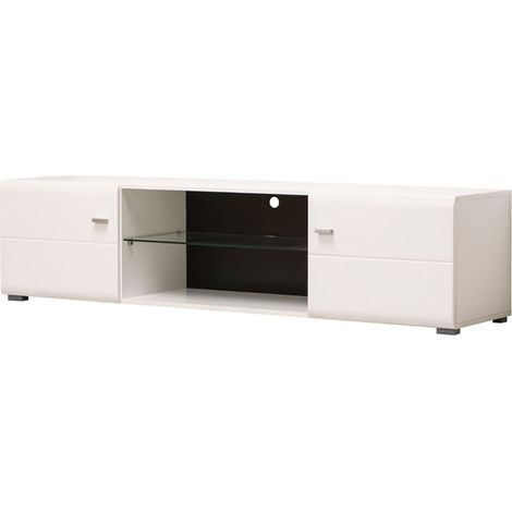 Mobile Porta tv Furci, un Ripiano, 2 Ante, Ripiano in Vetro, 170x41.5x41.5h cm Bianco