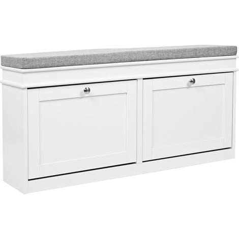 Meuble à chaussures / banc Estha 11 104 x 24 x 47,5 cm 2 volets blancs/gris hjh LIVING (1/5)