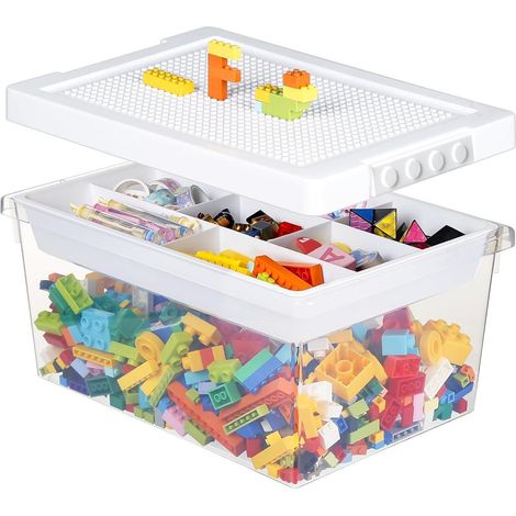 Spielzeug Aufbewahrungsbox mit Deckel, Bauplatte & Tablett, Kinderzimmer Organizer Weiß (1/5)