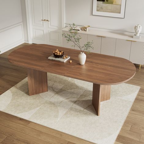 mesa extensible comedor redonda MDF nogal OKMYHOME (1/5)