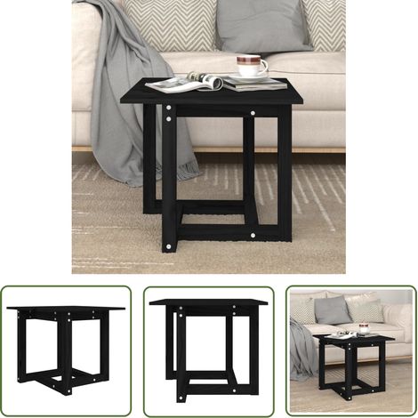 The Living Store Table basse Noir 50x50x45 cm Bois massif de pin - Table Basse - Meuble Salon - Table D'appoint - Table Ronde - Design Moderne (1/5)