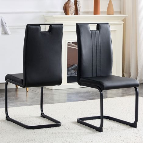 Lote de 2 sillas de comedor en PU con respaldo ergonómico y patas antideslizantes, estilo moderno, negro (1/5)