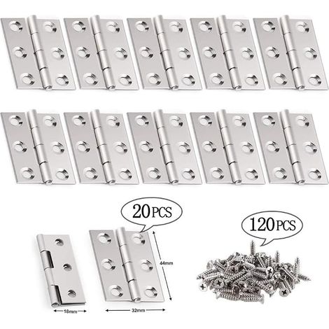 Charnière Inox,Paumelle,20 Pièces Porte Pliantes en Acier Inoxydable Argent Avec 120Pcs Vis en Connecteurs Pour Meubles de Maison Matériel Armoire Garde Porte Tiroir Charnières (1/5)