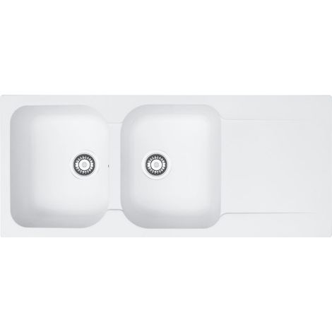 Franke – Évier à encastrer 116 x 50 cm – 2 bacs avec égouttoir – En Fradura blanc – Découpe 1140 x 480 mm – Réversible